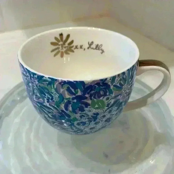 COPY - Lilly Pulitzer Mug Blue Floral Ceramic Gold Handle Coffee Cup Tea Cappuc… - Picture 1 of 10